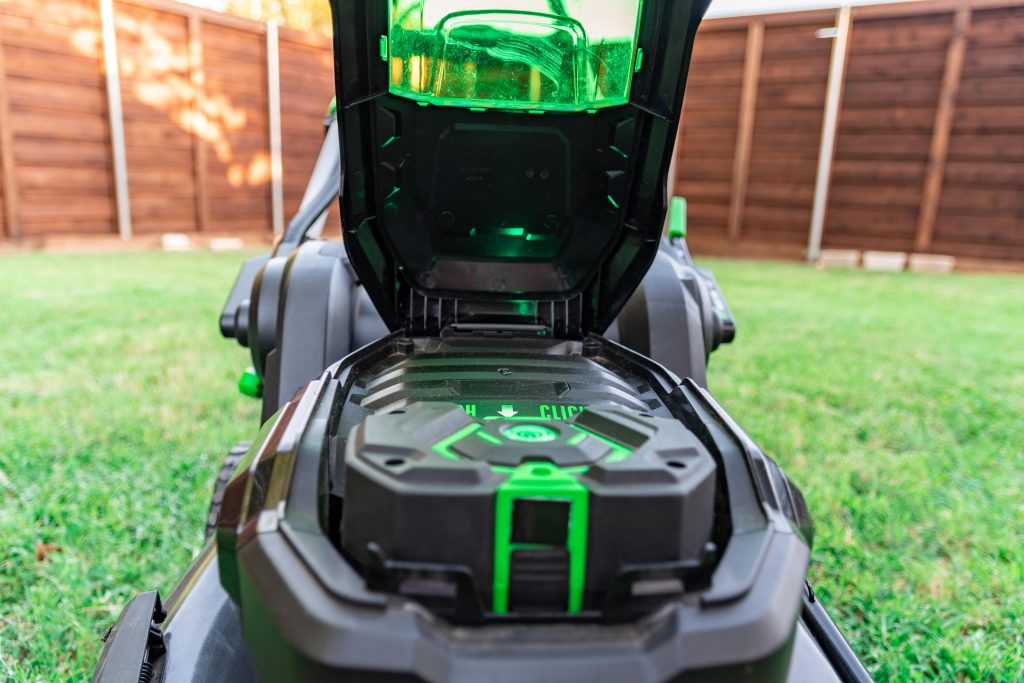 Cordless lawn mower battery.