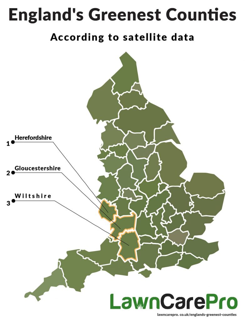 Map of England's greenest counties.