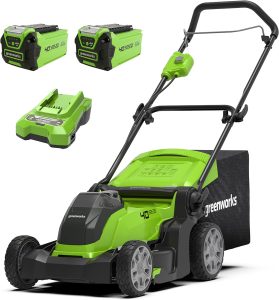 Greenworks 41cm cordless lawn mower.