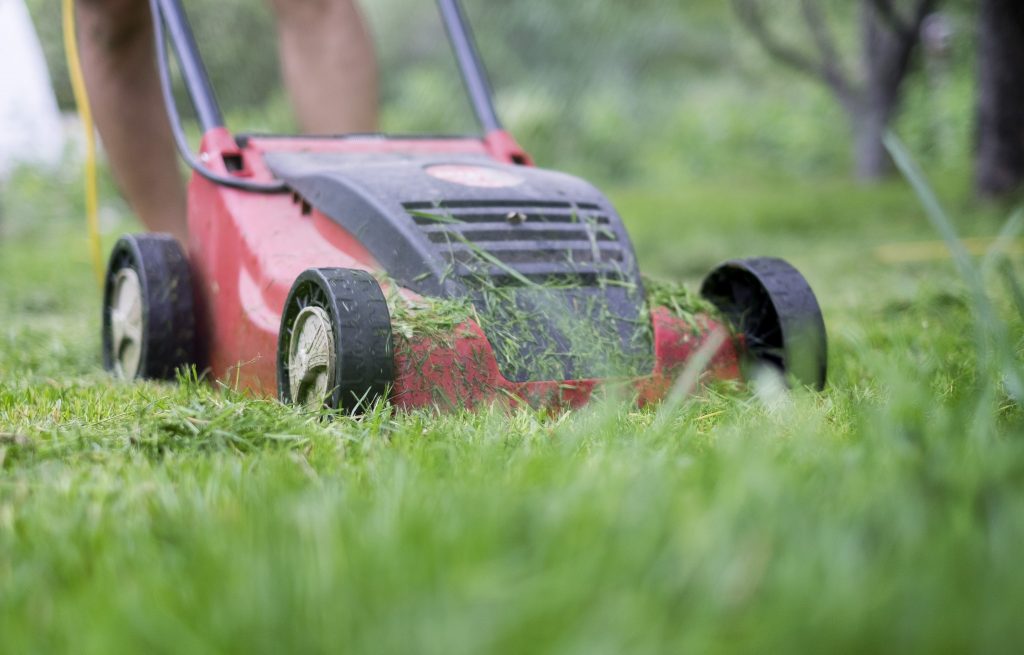 Man using a lawn mower.