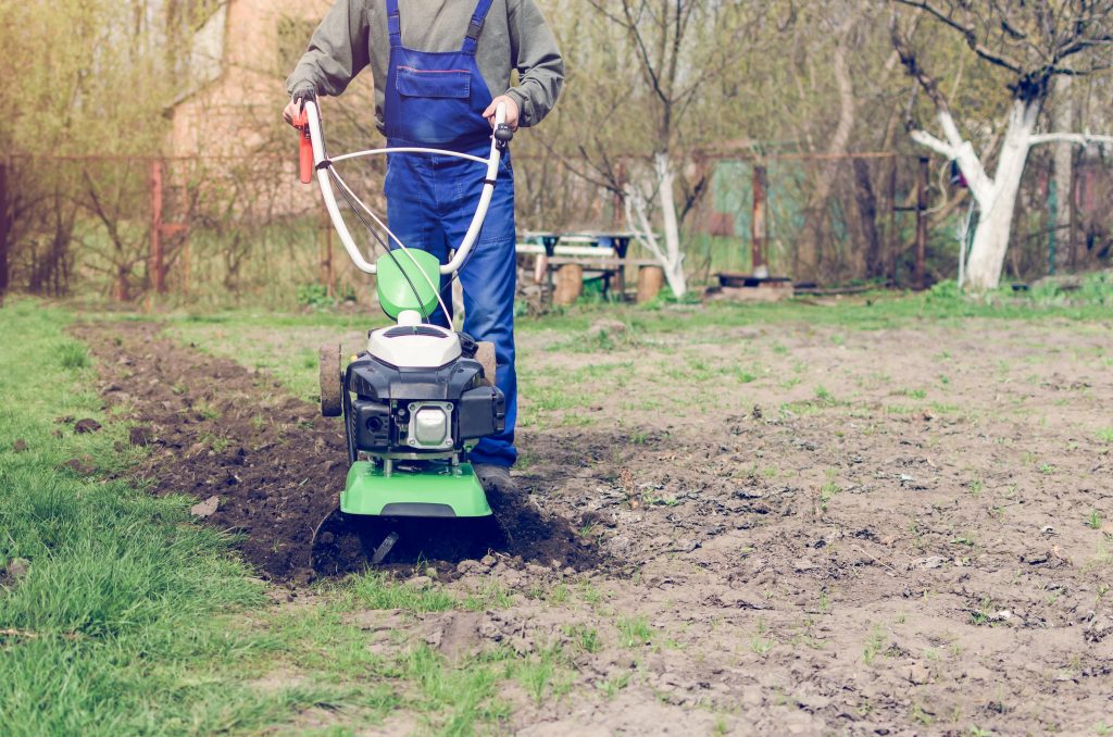 Rotavator used in garden.